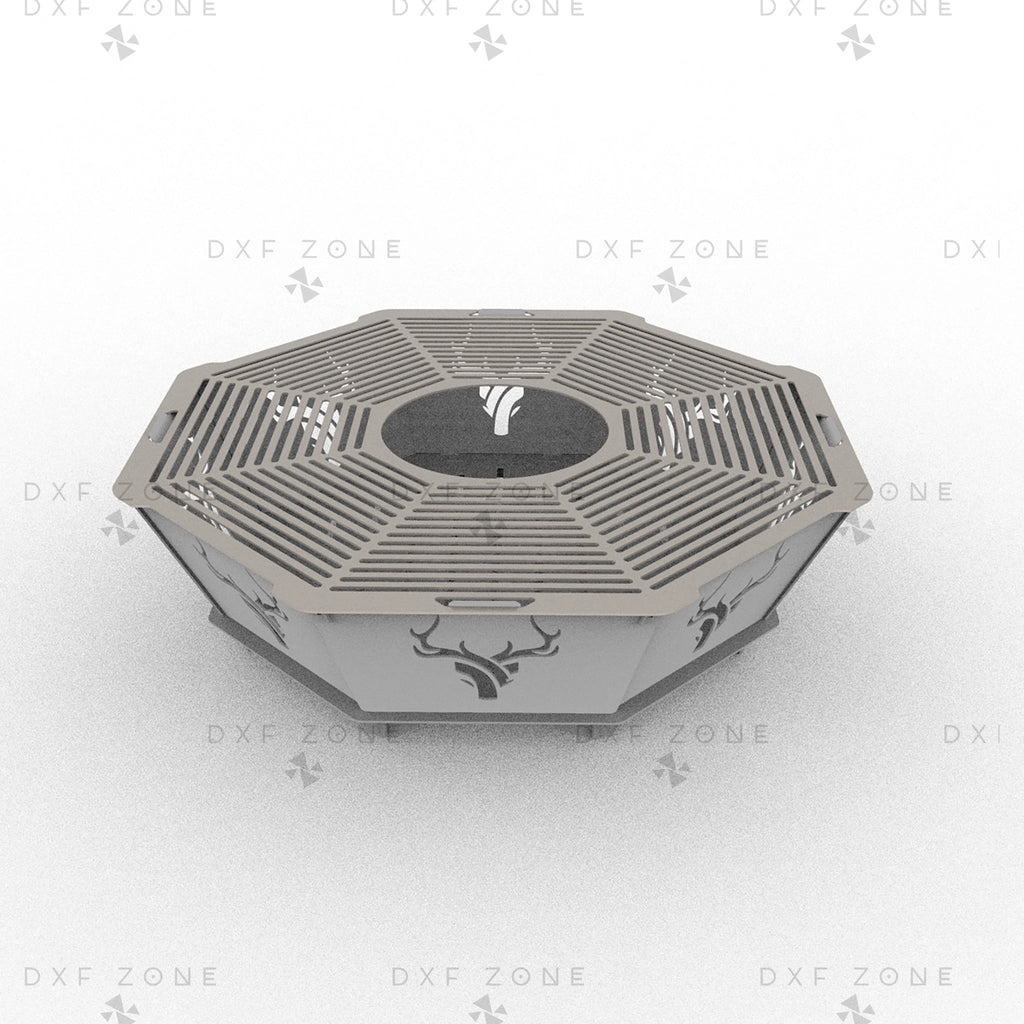 36 Inch Deer Octagon Fire Pit DXF - Foldable Portable BBQ Grill Plans - DxfZone