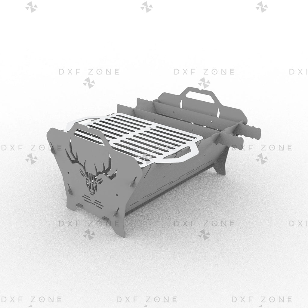 Deer Fire Pit DXF File – Hexagon BBQ Grill with Side Handles for Plasma & Laser Cut