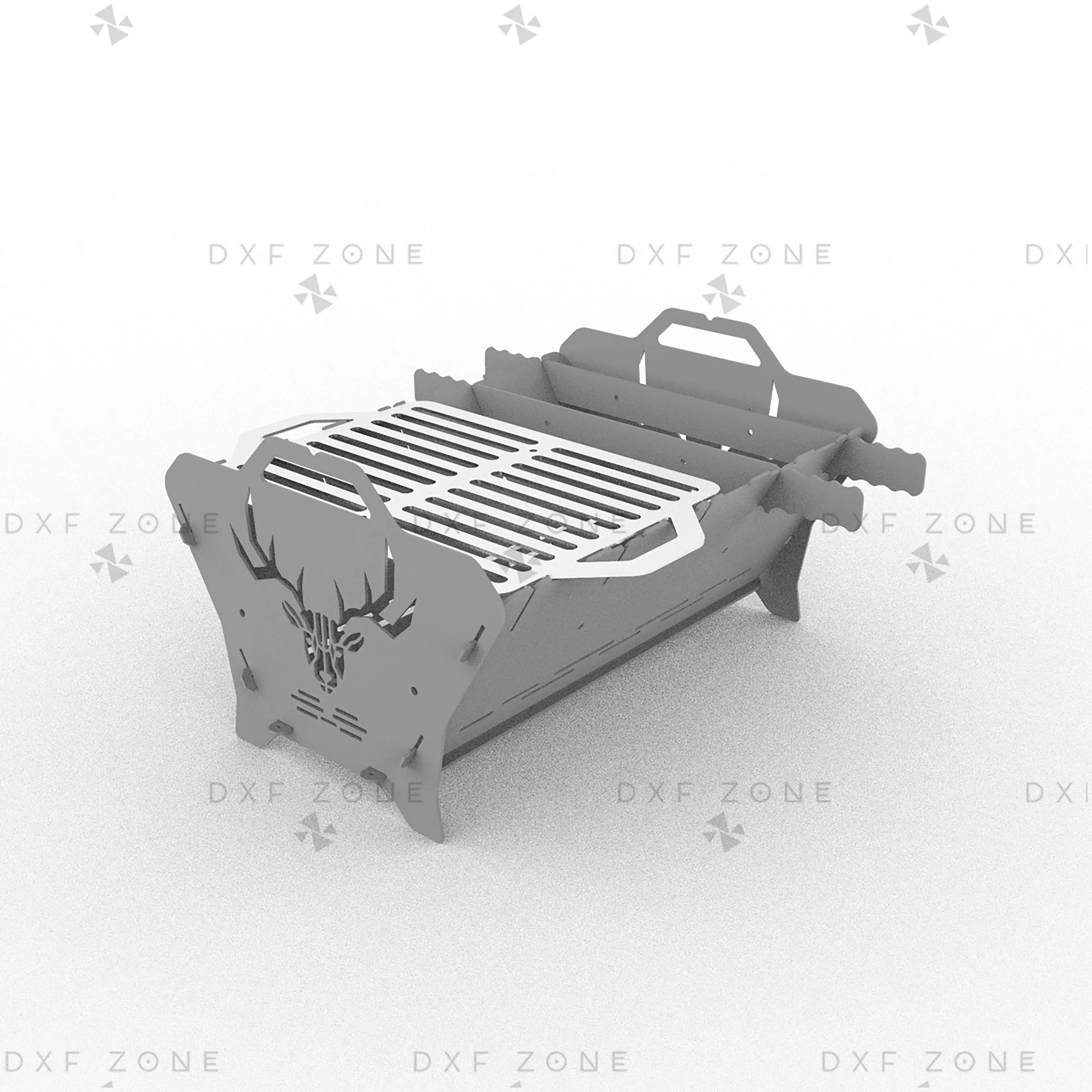 Deer Fire Pit DXF File – Hexagon BBQ Grill with Side Handles for Plasma & Laser Cut