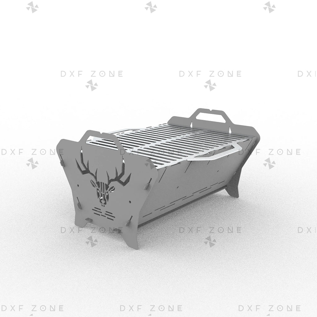 Deer Fire Pit DXF File – Hexagon BBQ Grill with Side Handles for Plasma & Laser Cut