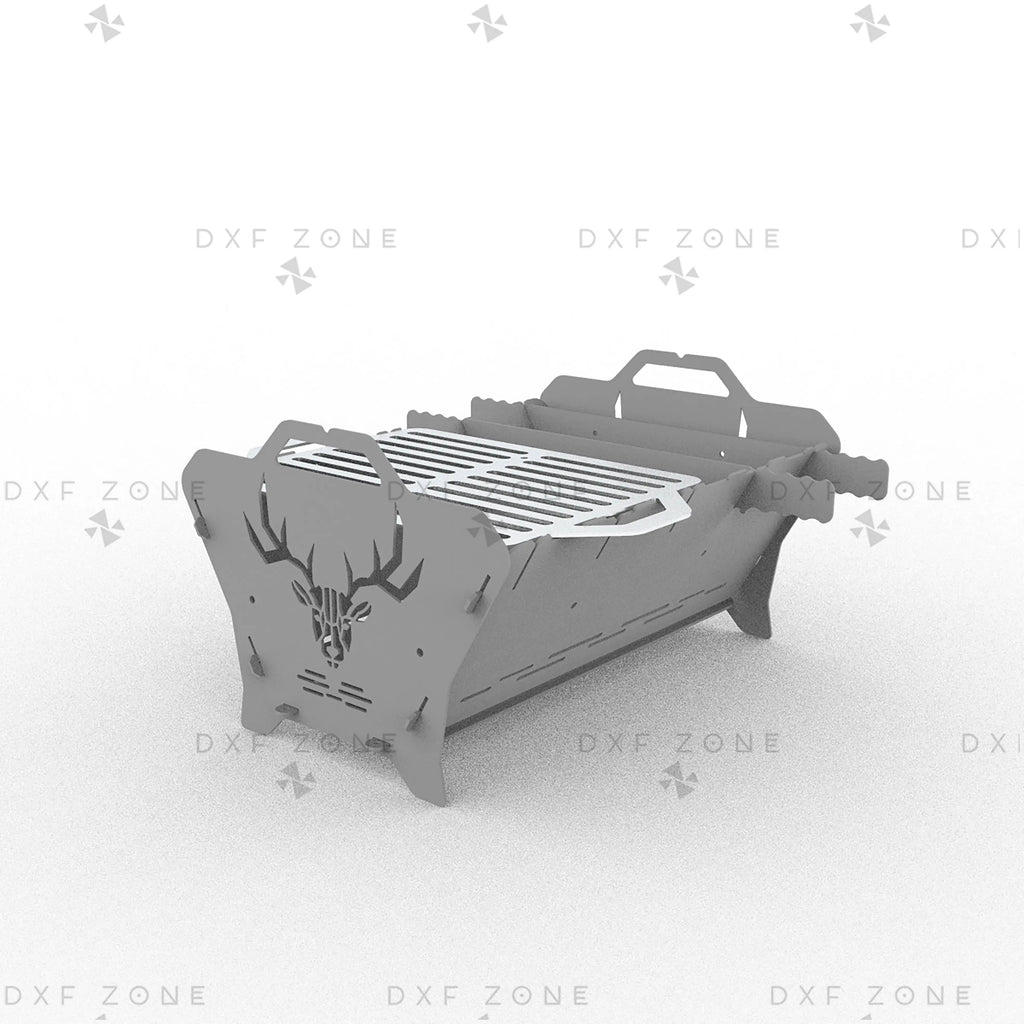 Deer Fire Pit DXF File – Hexagon BBQ Grill with Side Handles for Plasma & Laser Cut