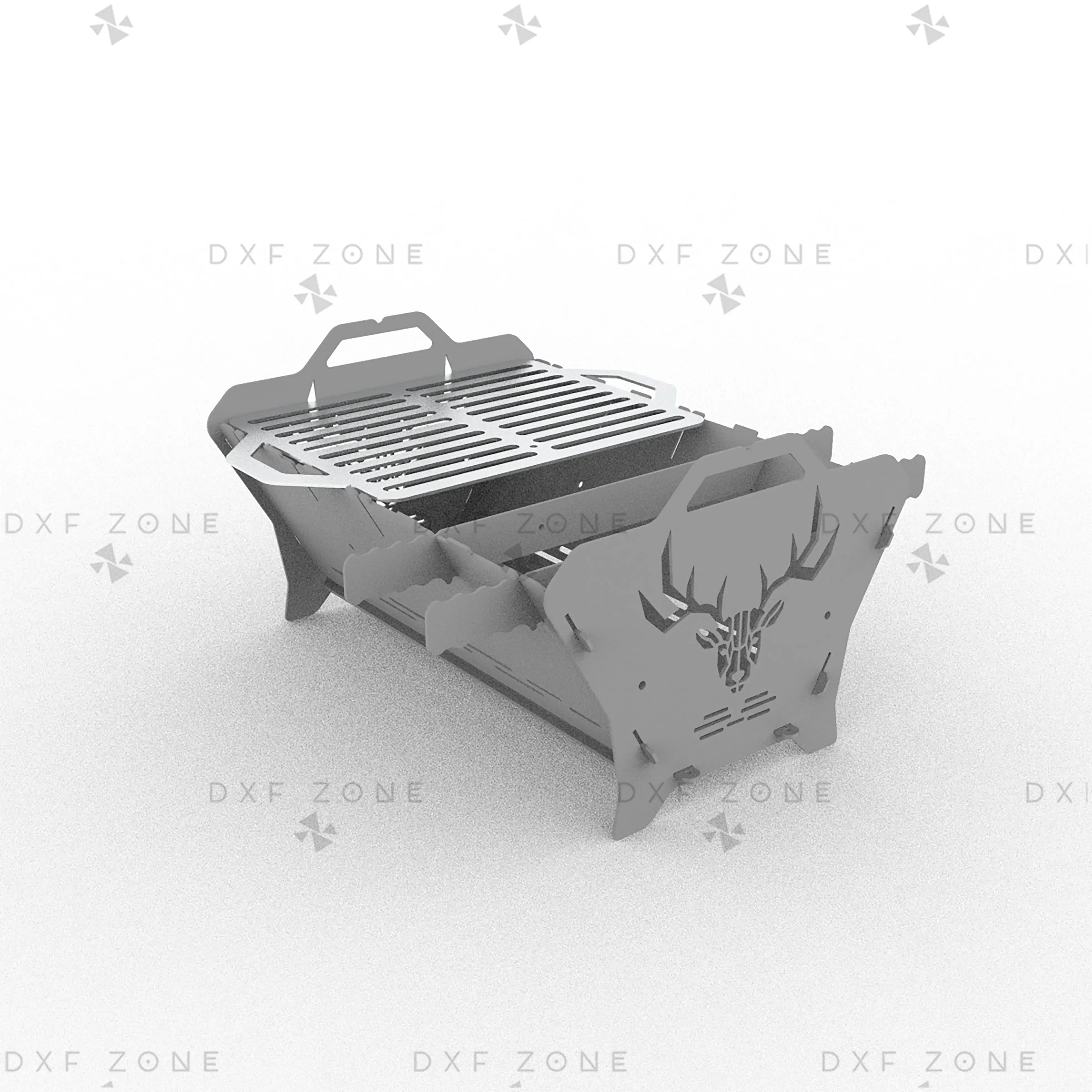 Deer Fire Pit DXF File – Hexagon BBQ Grill with Side Handles for Plasma & Laser Cut
