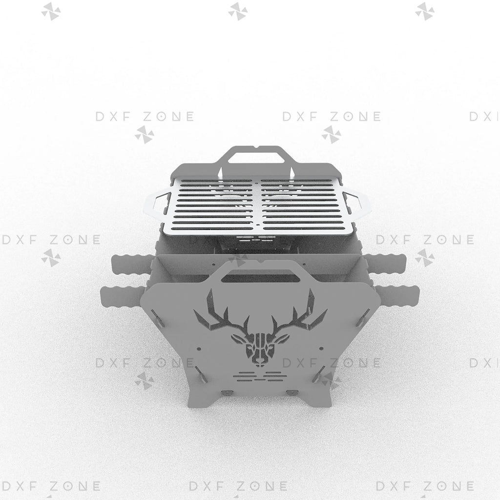 Deer Fire Pit DXF File – Hexagon BBQ Grill with Side Handles for Plasma & Laser Cut