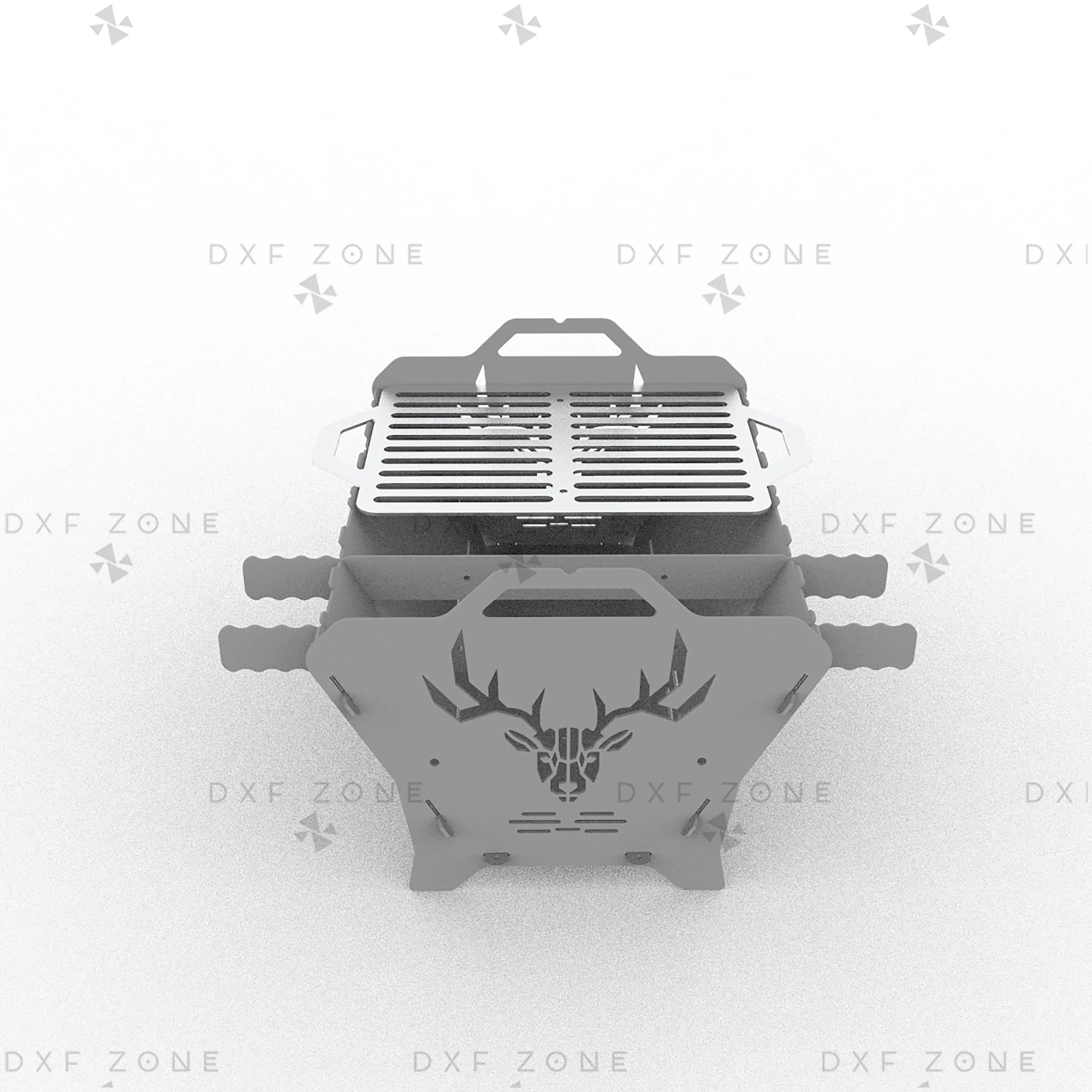 Deer Fire Pit DXF File – Hexagon BBQ Grill with Side Handles for Plasma & Laser Cut