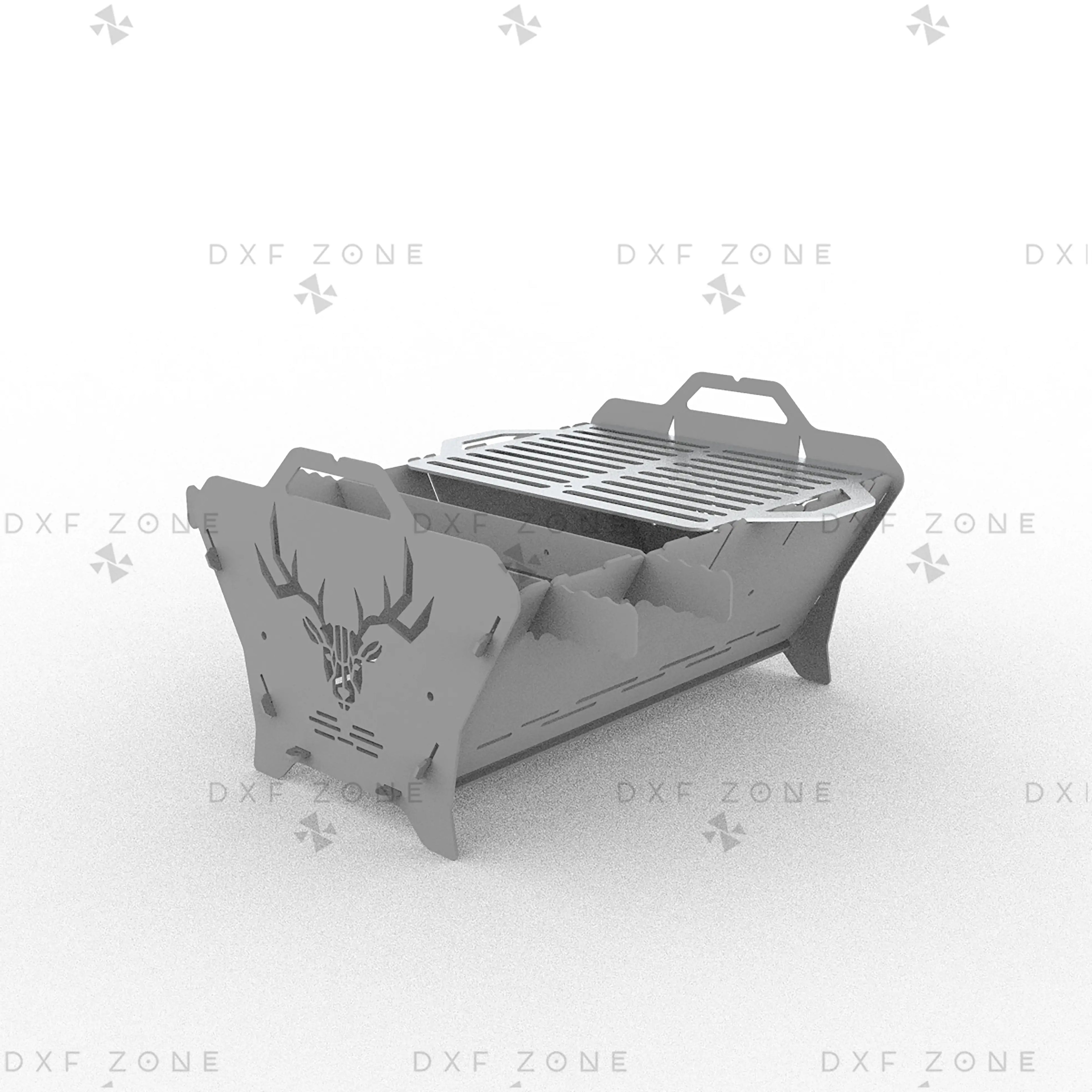 Deer Fire Pit DXF File – Hexagon BBQ Grill with Side Handles for Plasma & Laser Cut