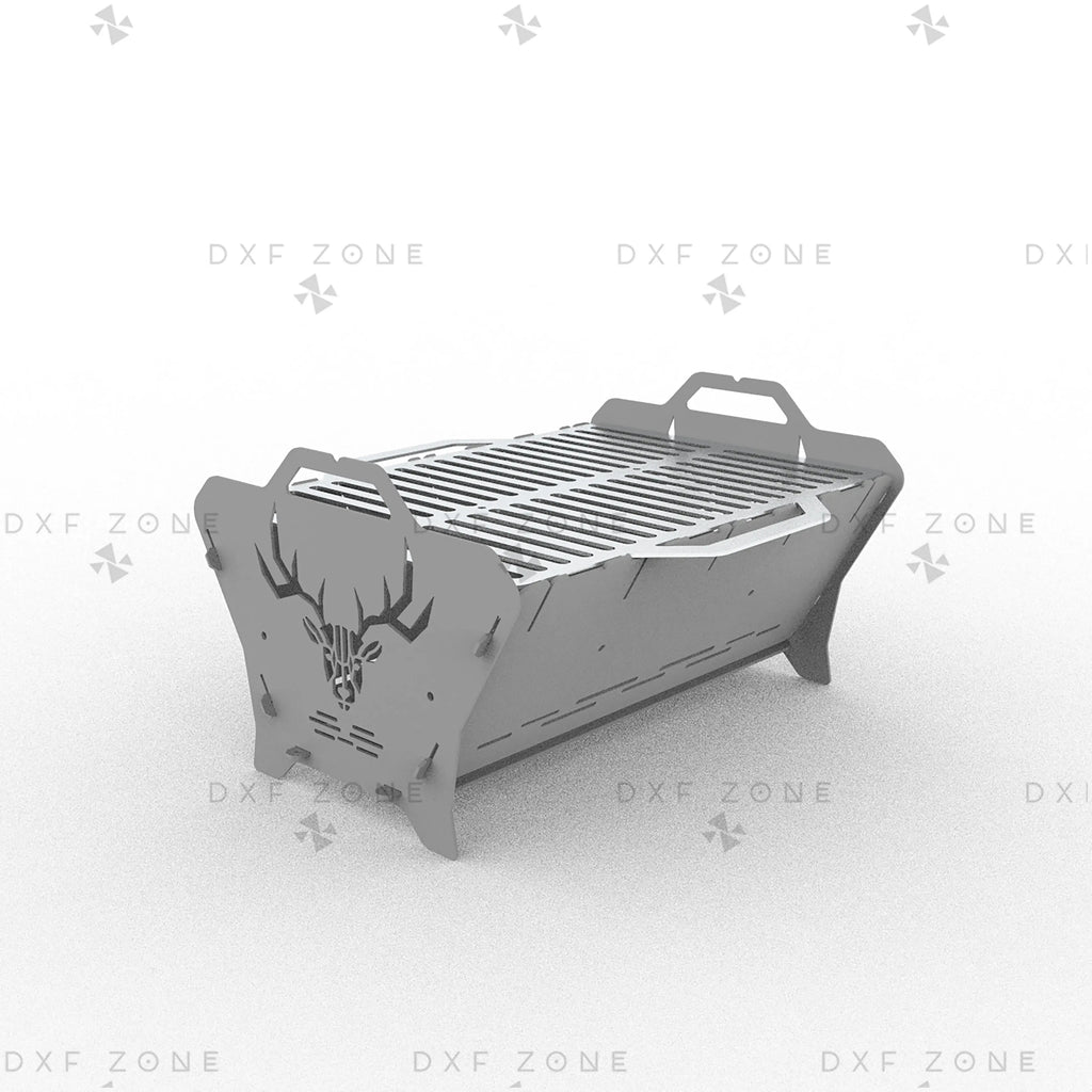 Deer Fire Pit DXF File – Hexagon BBQ Grill with Side Handles for Plasma & Laser Cut
