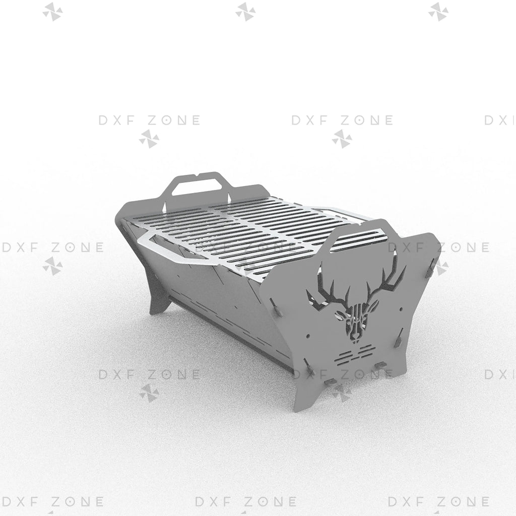 Deer Fire Pit DXF File – Hexagon BBQ Grill with Side Handles for Plasma & Laser Cut