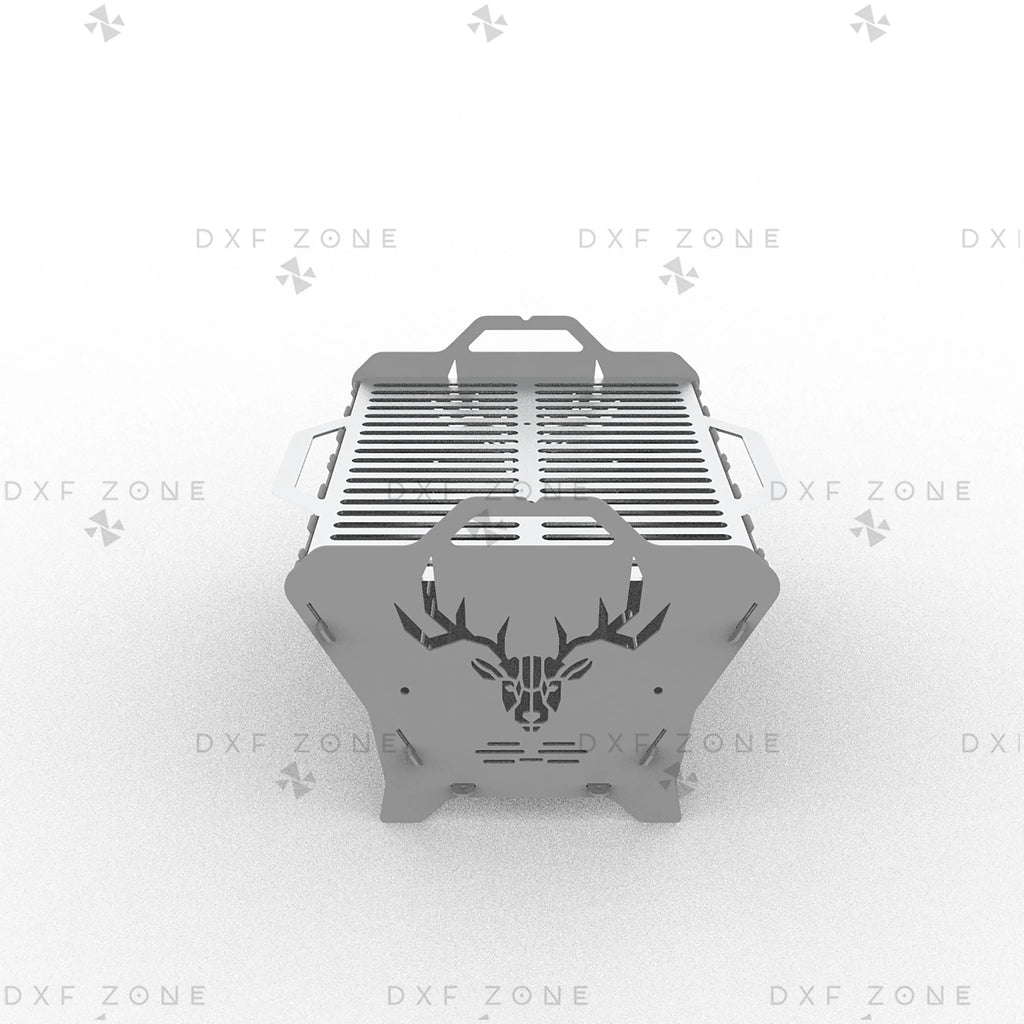 Deer Fire Pit DXF File – Hexagon BBQ Grill with Side Handles for Plasma & Laser Cut