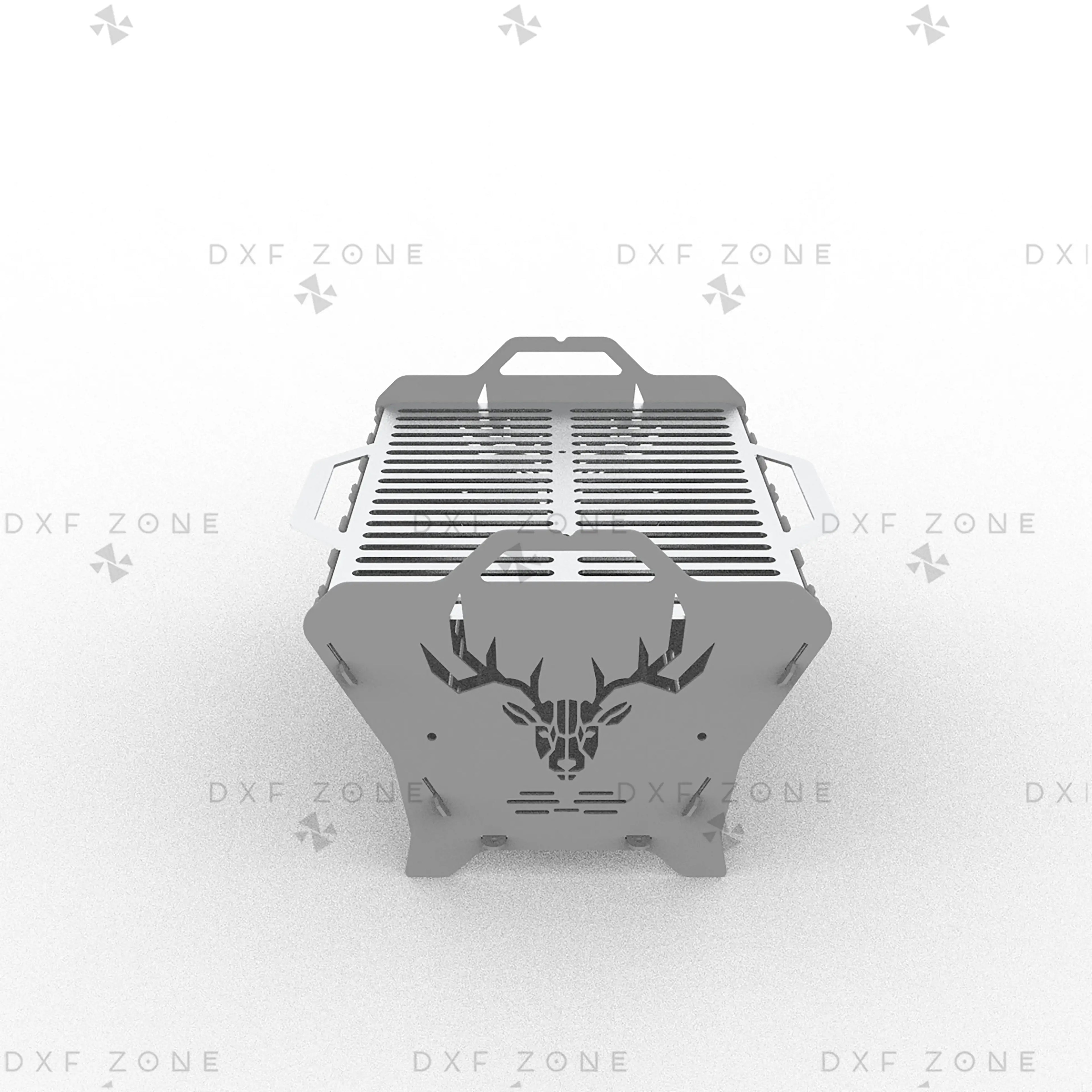 Deer Fire Pit DXF File – Hexagon BBQ Grill with Side Handles for Plasma & Laser Cut