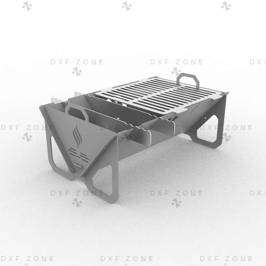 Flame Fire Pit DXF File for Rectangular BBQ Grill with Triangle Panels for Plasma & Laser Cut
