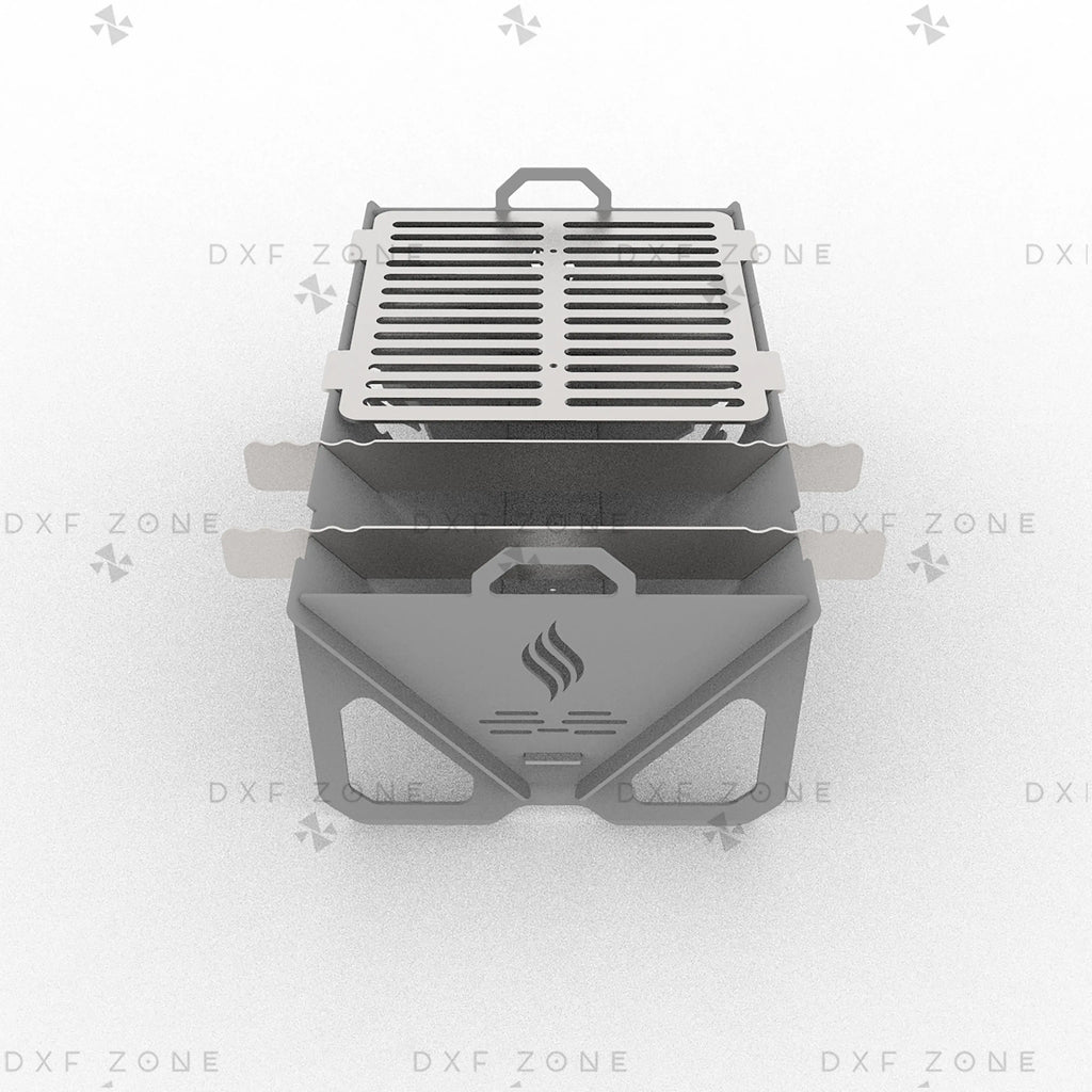 Flame Fire Pit DXF File for Rectangular BBQ Grill with Triangle Panels for Plasma & Laser Cut