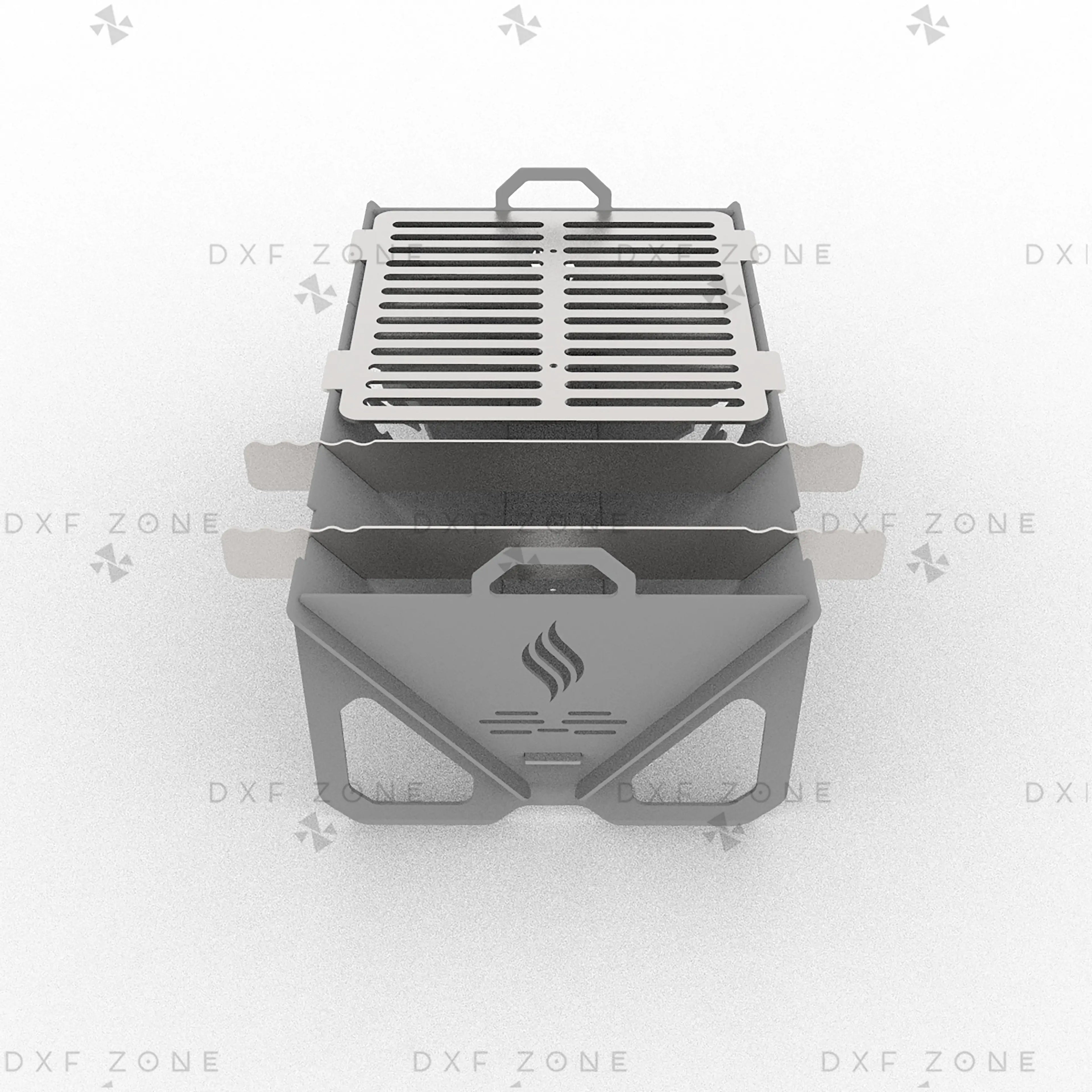 Flame Fire Pit DXF File for Rectangular BBQ Grill with Triangle Panels for Plasma & Laser Cut