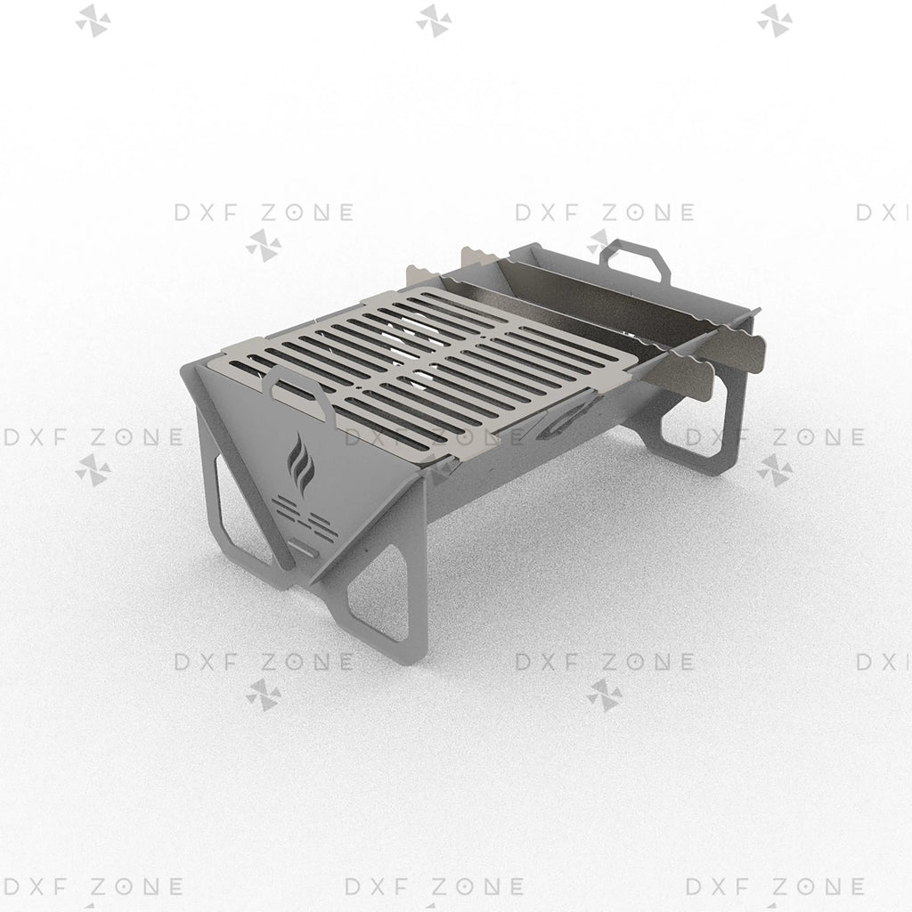 Flame Fire Pit DXF File for Rectangular BBQ Grill with Triangle Panels for Plasma & Laser Cut