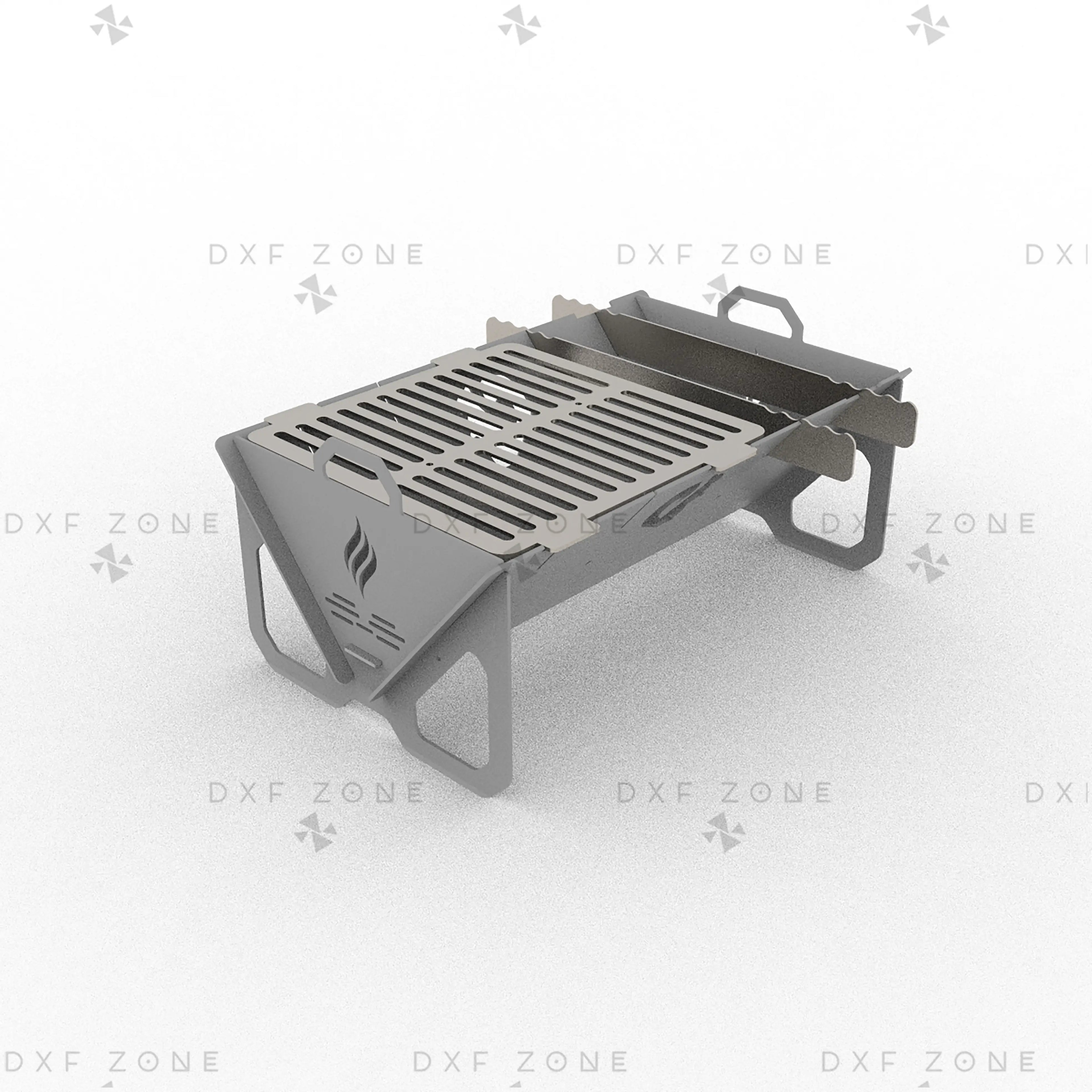 Flame Fire Pit DXF File for Rectangular BBQ Grill with Triangle Panels for Plasma & Laser Cut