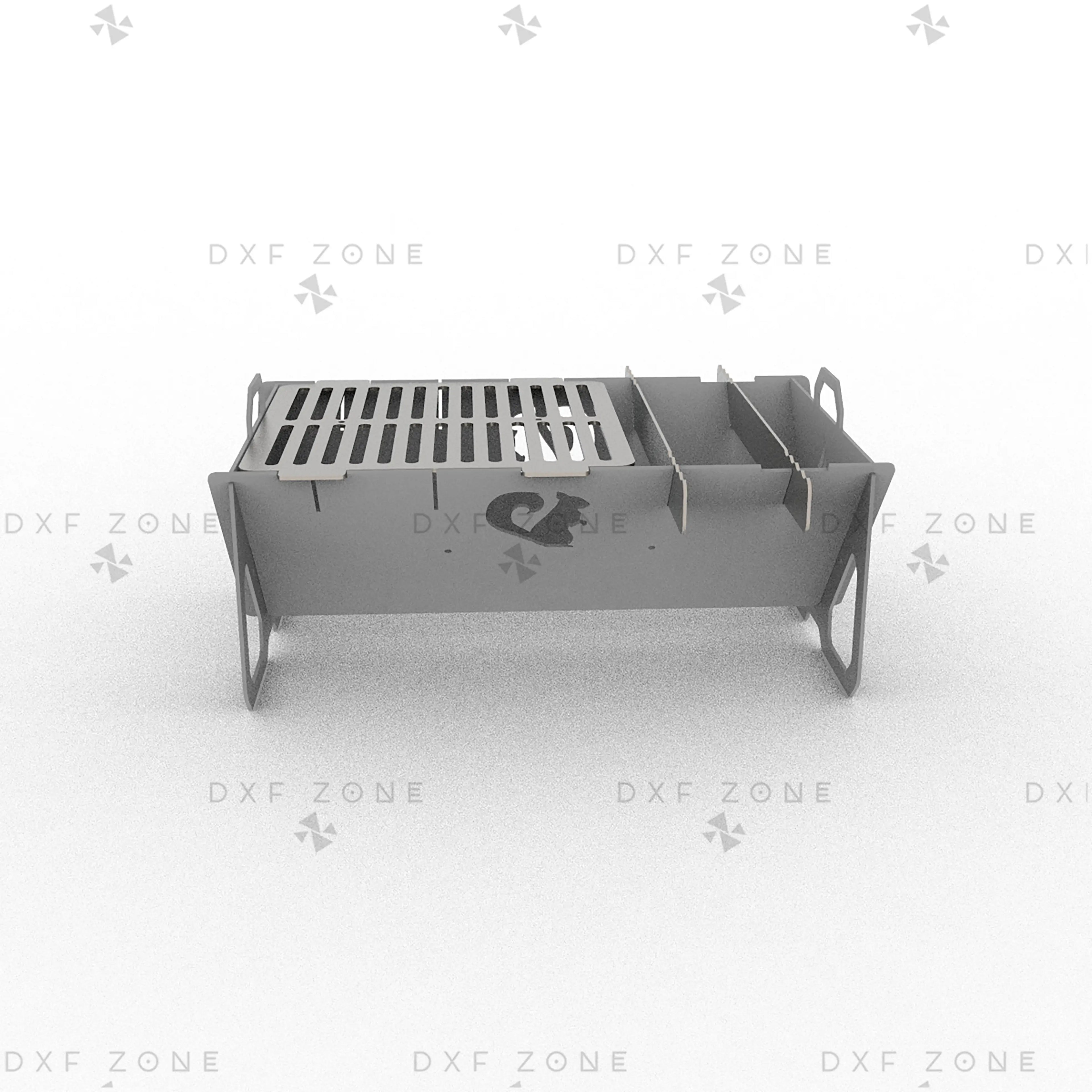 Flame Fire Pit DXF File for Rectangular BBQ Grill with Triangle Panels for Plasma & Laser Cut
