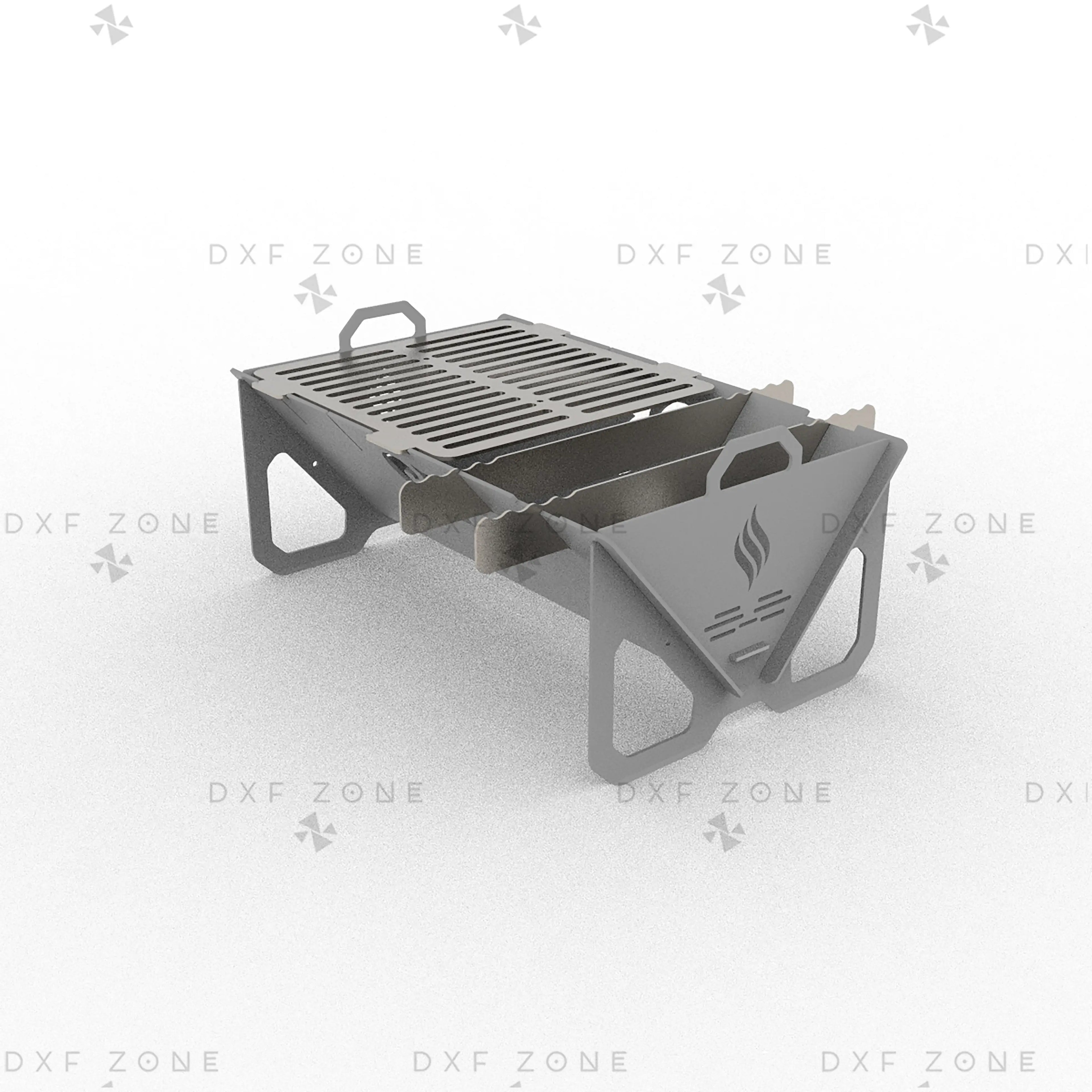 Flame Fire Pit DXF File for Rectangular BBQ Grill with Triangle Panels for Plasma & Laser Cut