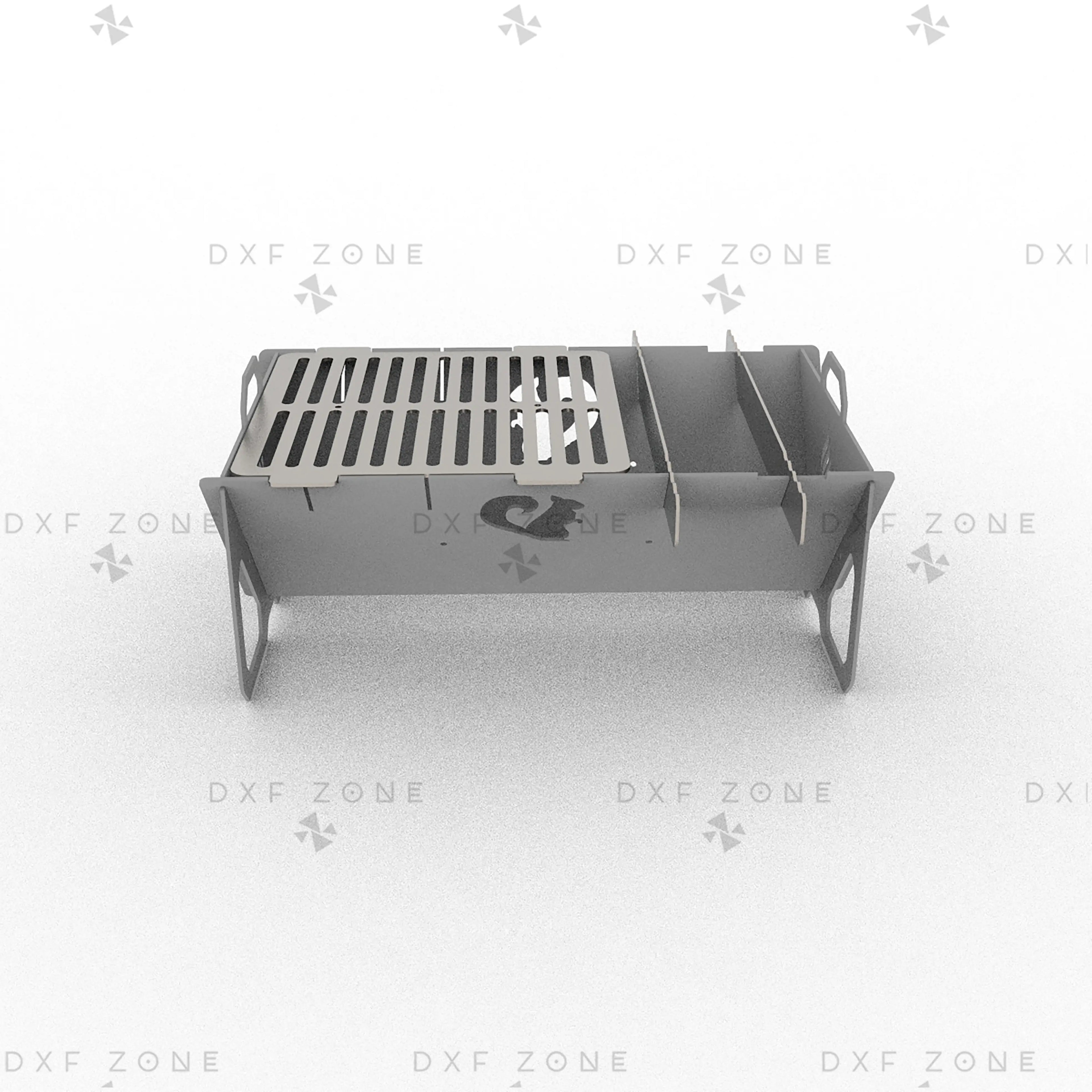 Flame Fire Pit DXF File for Rectangular BBQ Grill with Triangle Panels for Plasma & Laser Cut