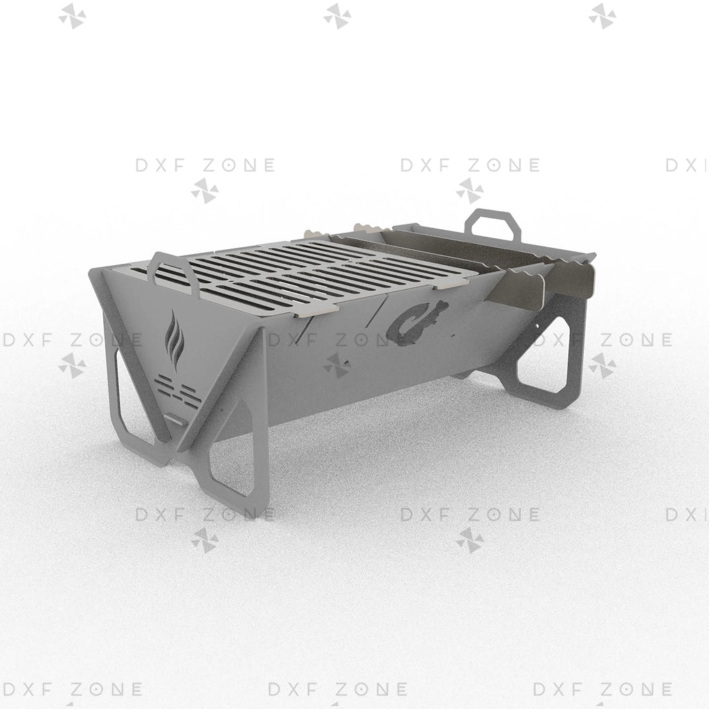 Flame Fire Pit DXF File for Rectangular BBQ Grill with Triangle Panels for Plasma & Laser Cut