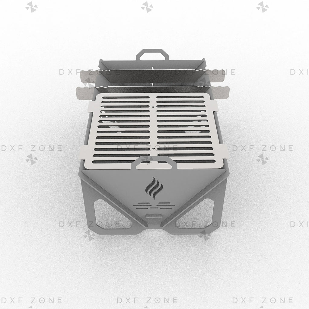 Flame Fire Pit DXF File for Rectangular BBQ Grill with Triangle Panels for Plasma & Laser Cut