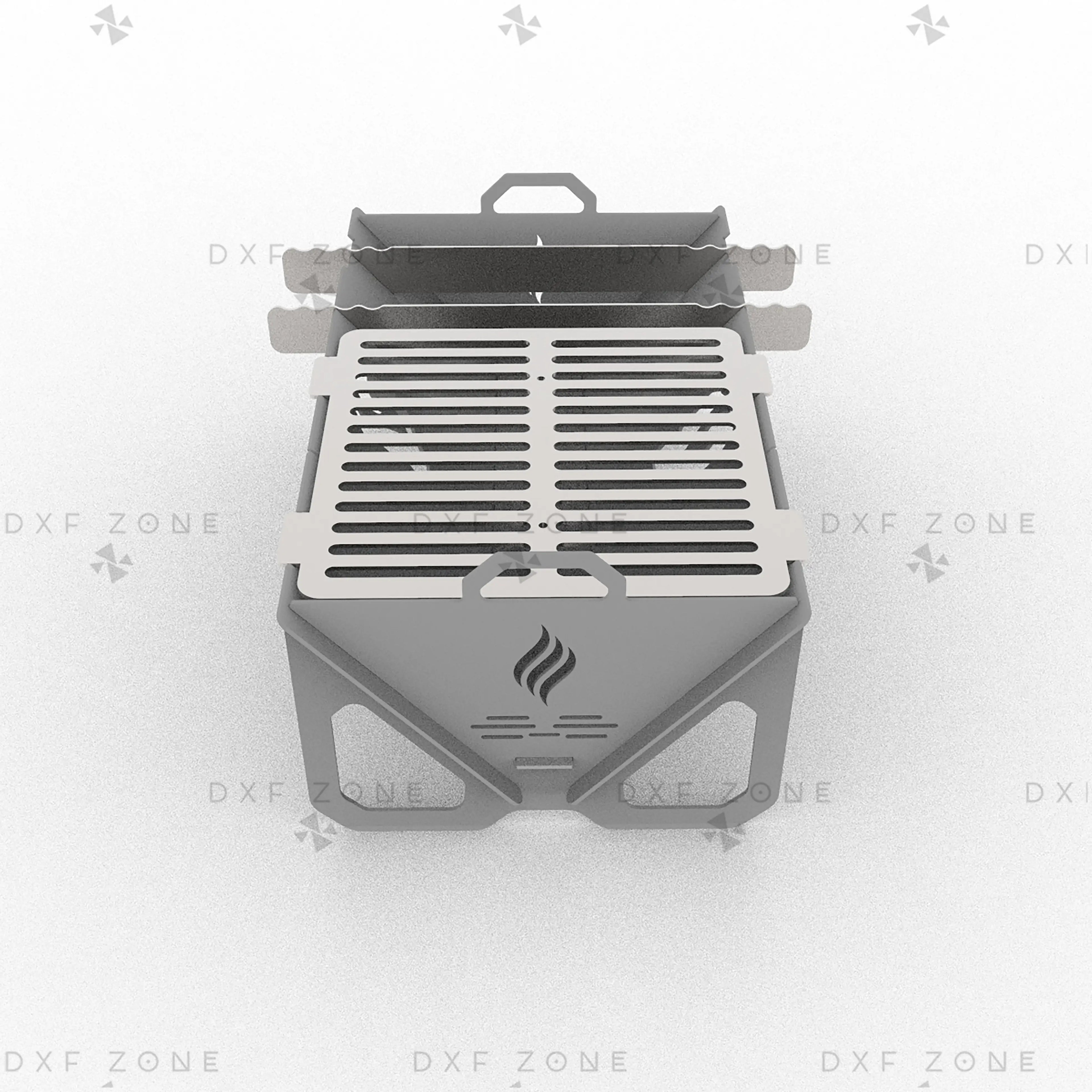 Flame Fire Pit DXF File for Rectangular BBQ Grill with Triangle Panels for Plasma & Laser Cut