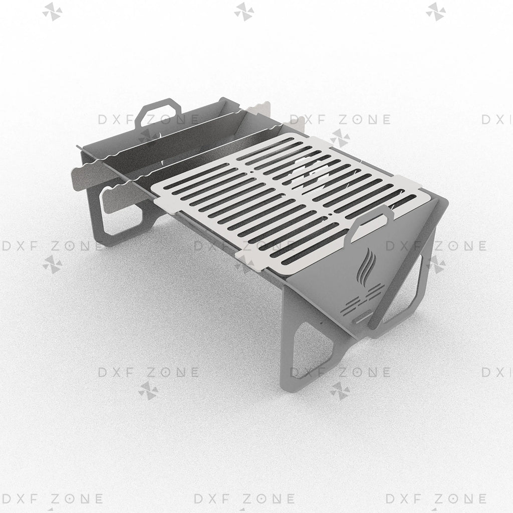 Flame Fire Pit DXF File for Rectangular BBQ Grill with Triangle Panels for Plasma & Laser Cut