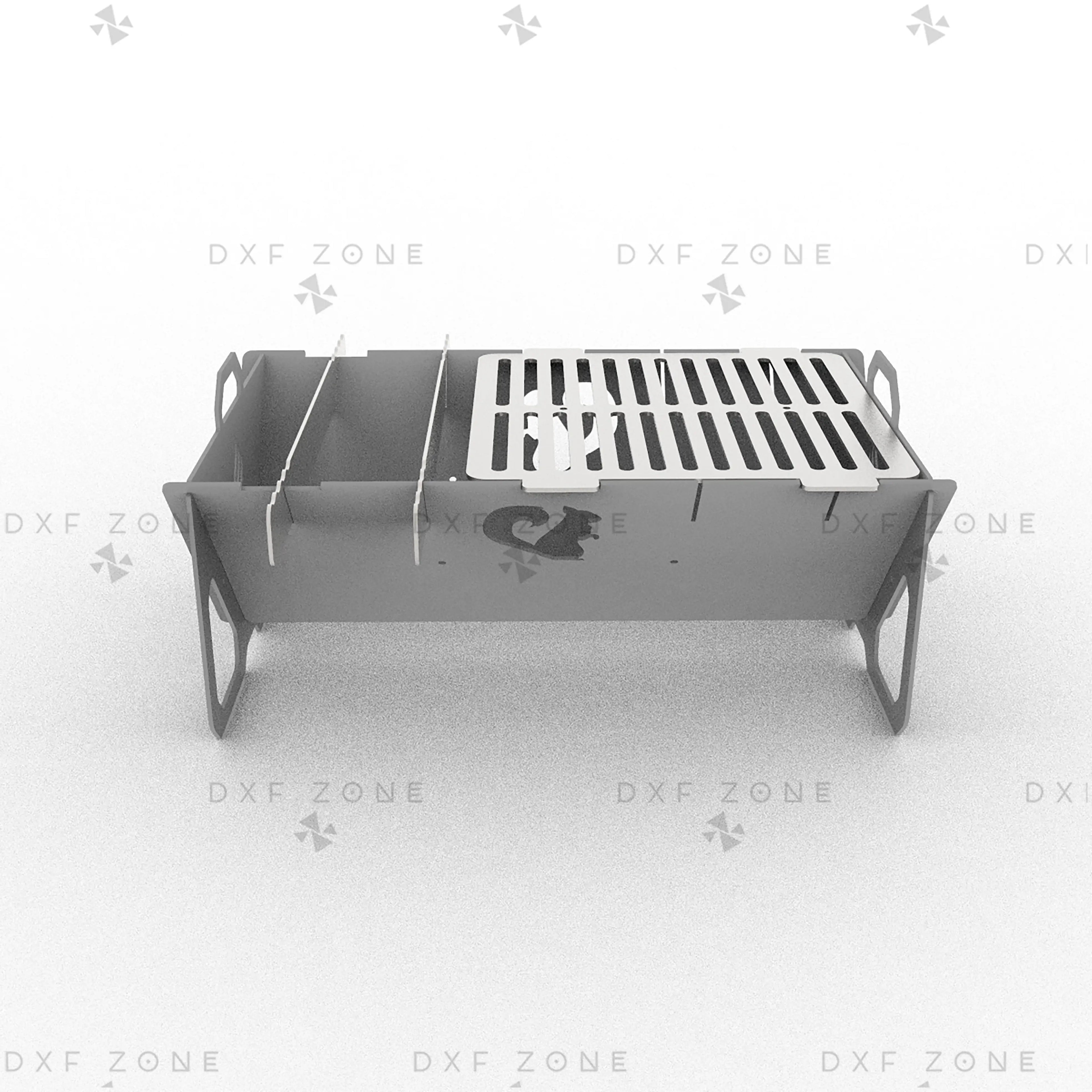 Flame Fire Pit DXF File for Rectangular BBQ Grill with Triangle Panels for Plasma & Laser Cut