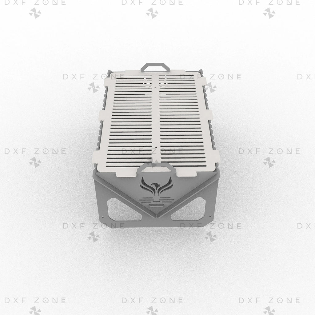 Phoenix Portable Camping BBQ Grill DXF File, Collapsible Charcoal Barbecue Laser Cut Plan, Outdoor Cookware CNC Vector Design, Digital Download