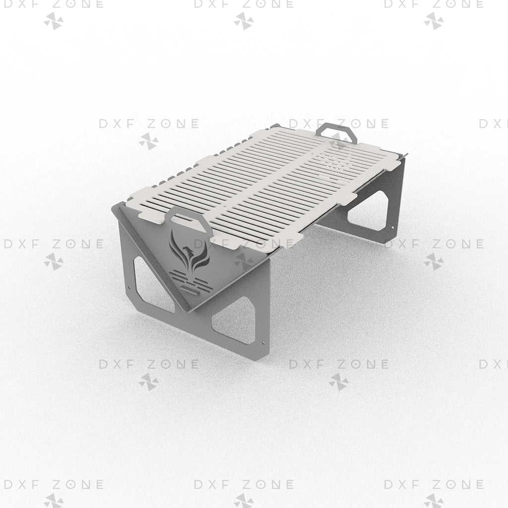 Phoenix Portable Camping BBQ Grill DXF File, Collapsible Charcoal Barbecue Laser Cut Plan, Outdoor Cookware CNC Vector Design, Digital Download