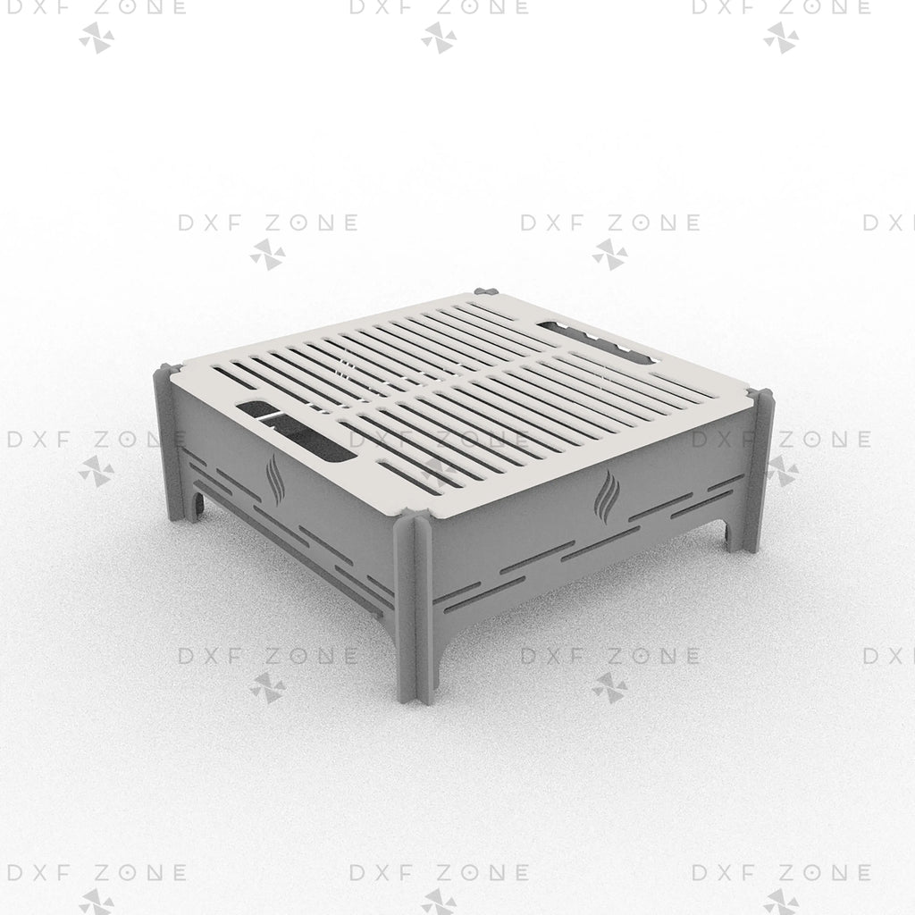 Square Portable Camping BBQ Grill DXF File, Collapsible Skewer Mangal Laser Cut Plan, Outdoor Charcoal Barbecue CNC Vector Design, Digital Download