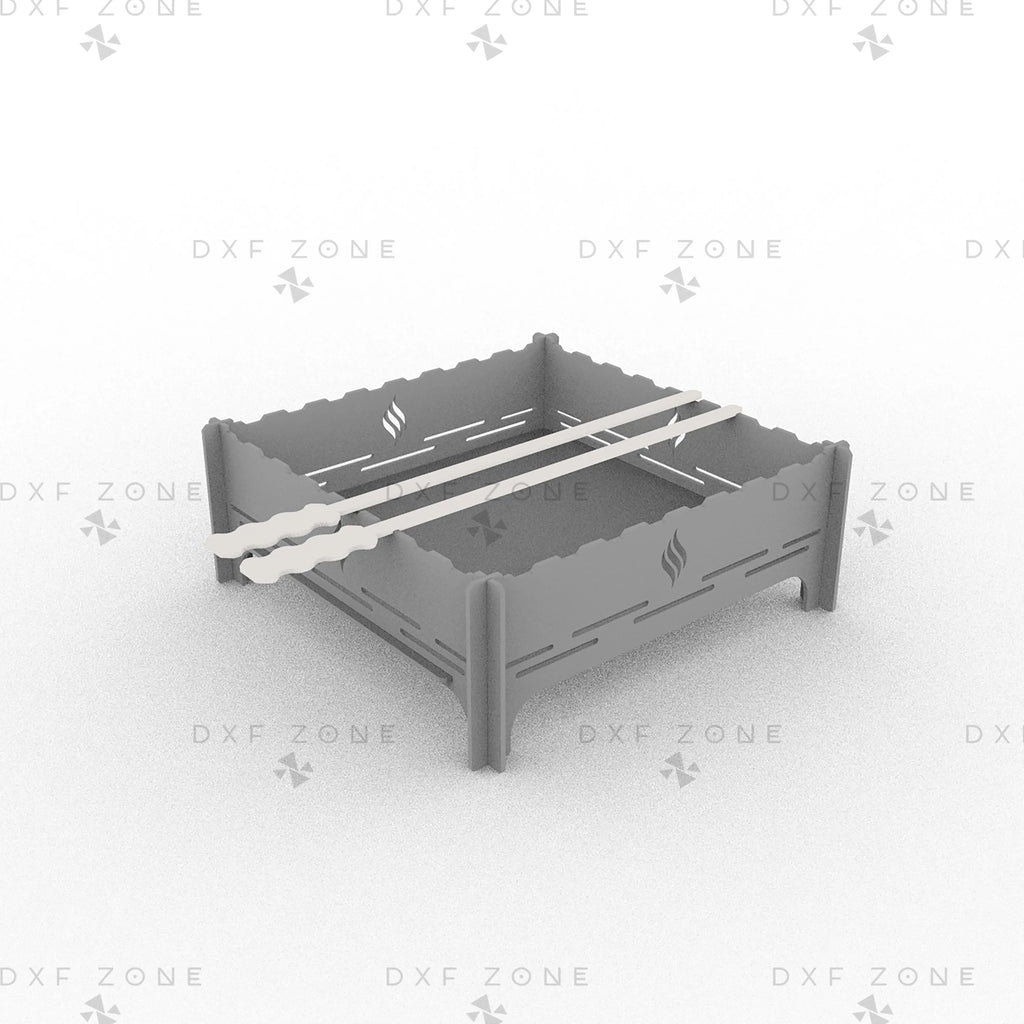 Square Portable Camping BBQ Grill DXF File, Collapsible Skewer Mangal Laser Cut Plan, Outdoor Charcoal Barbecue CNC Vector Design, Digital Download