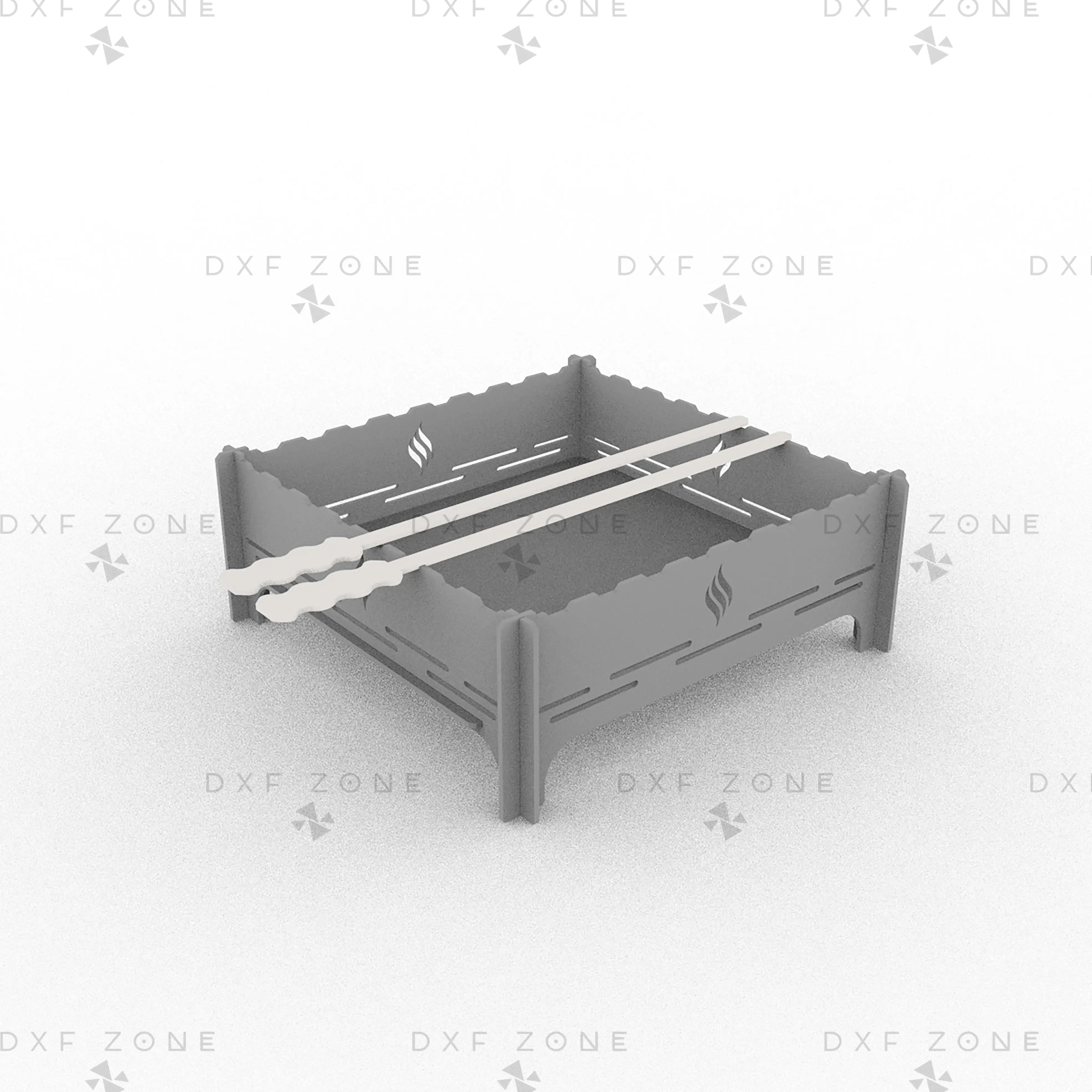 Square Portable Camping BBQ Grill DXF File, Collapsible Skewer Mangal Laser Cut Plan, Outdoor Charcoal Barbecue CNC Vector Design, Digital Download