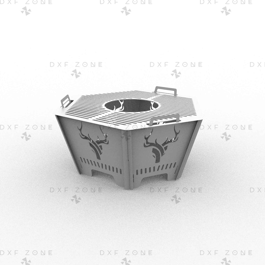 CNC Plasma Cut DXF Files: Collapsible Hexagon Deer Fire Pit & Portable Grill Design Plans