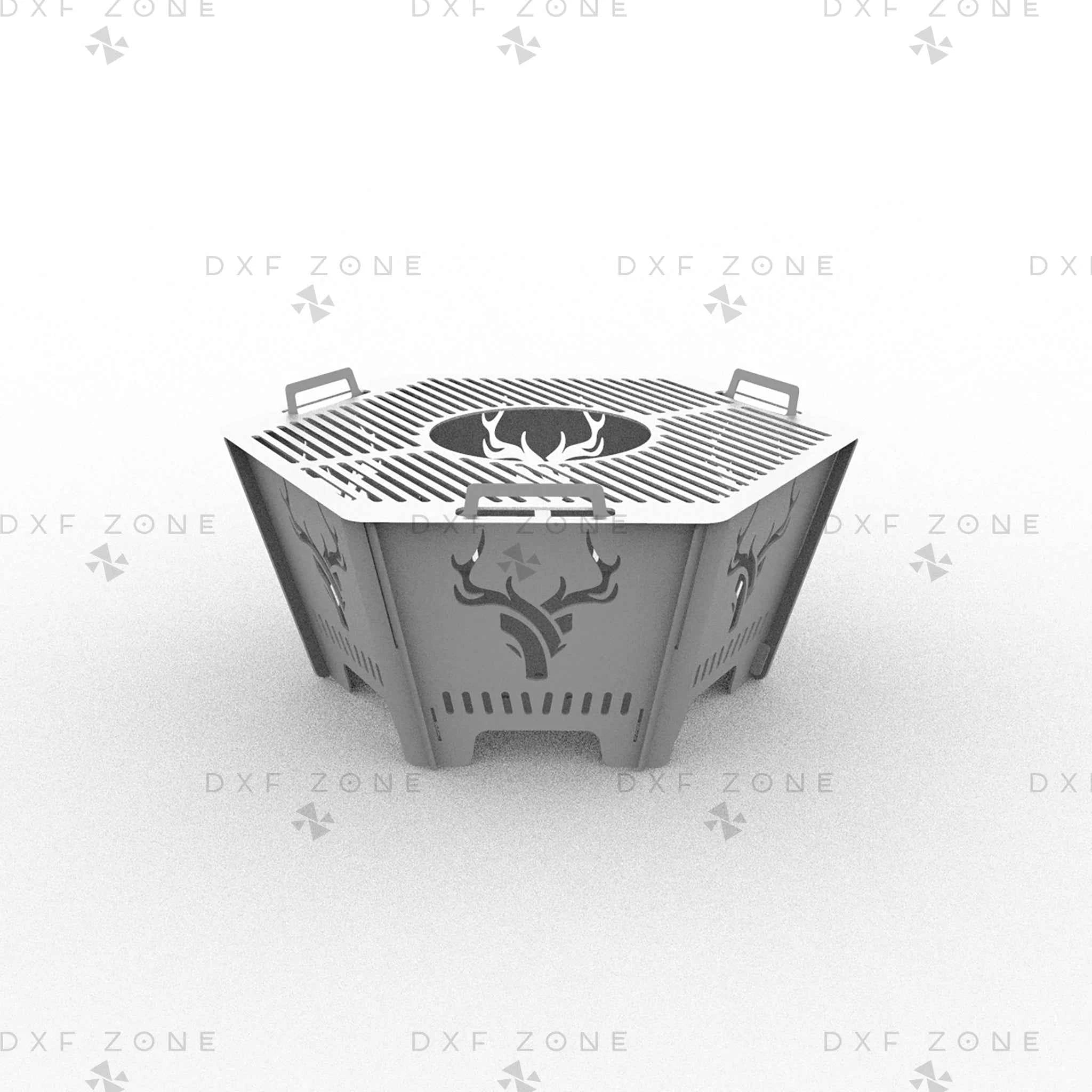 CNC Plasma Cut DXF Files: Collapsible Hexagon Deer Fire Pit & Portable Grill Design Plans