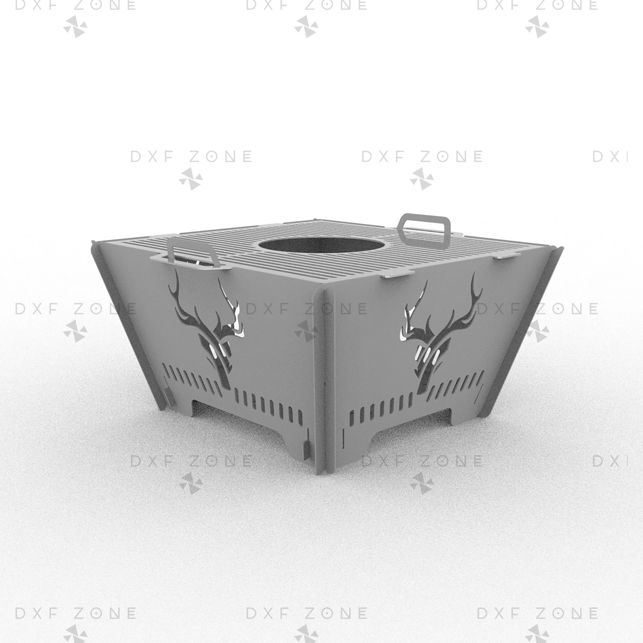 Deer Square Fire Pit DXF - Foldable Portable BBQ for Plasma - DxfZone