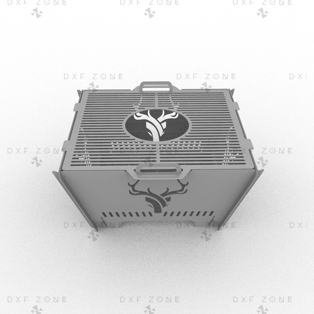 Deer Square Fire Pit DXF - Foldable Portable BBQ for Plasma - DxfZone