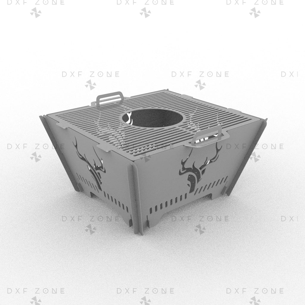 Deer Square Fire Pit DXF - Foldable Portable BBQ for Plasma - DxfZone