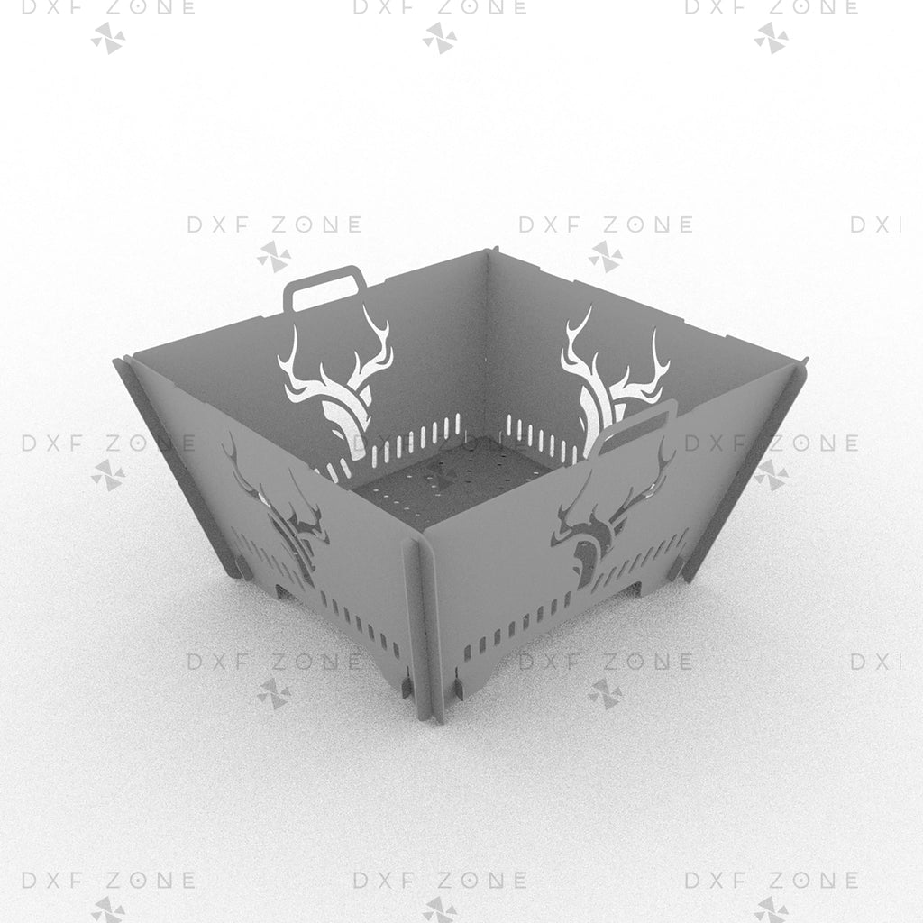 Deer Square Fire Pit DXF - Foldable Portable BBQ for Plasma - DxfZone