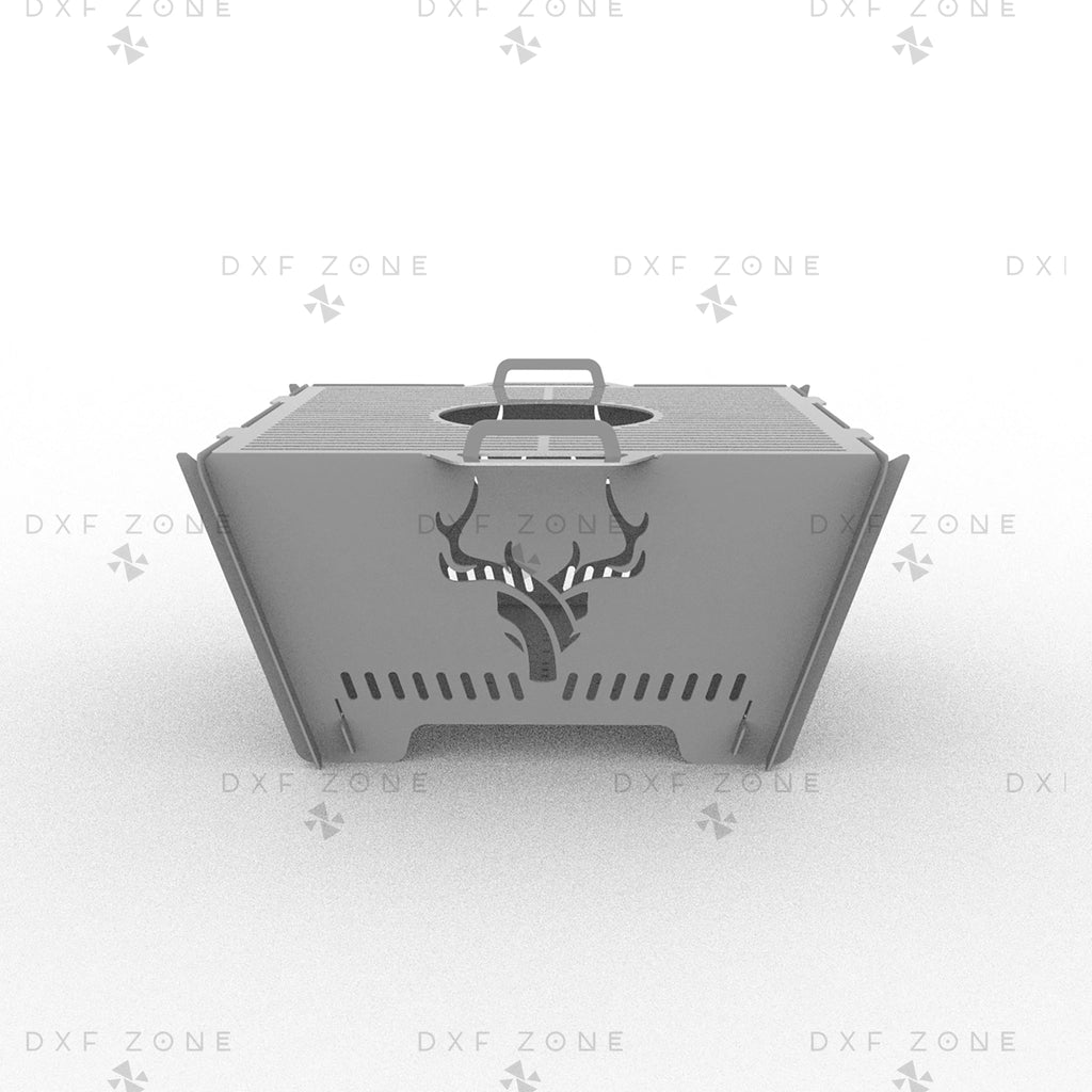 Deer Square Fire Pit DXF - Foldable Portable BBQ for Plasma - DxfZone