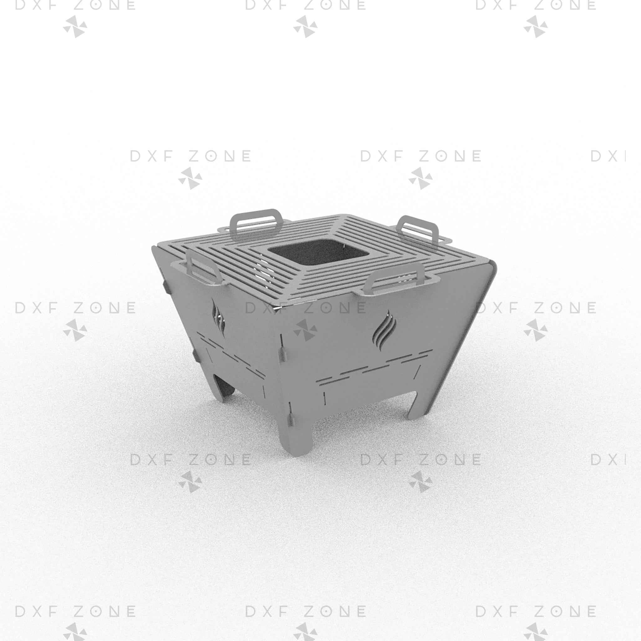 Square Fire Pit DXF SVG File - Foldable BBQ Grill Design for Plasma Laser CNC | Portable Camping Fire Pit Plans