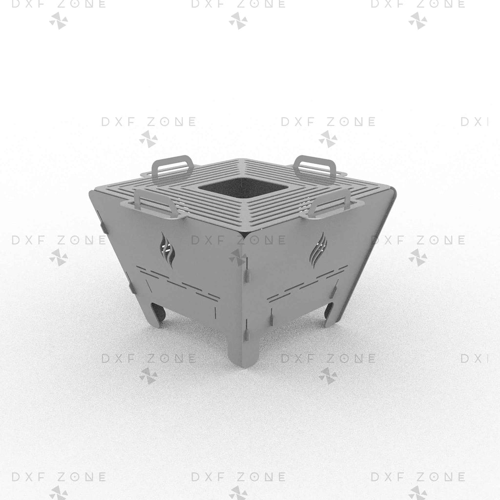 Square Fire Pit DXF SVG File - Foldable BBQ Grill Design for Plasma Laser CNC | Portable Camping Fire Pit Plans